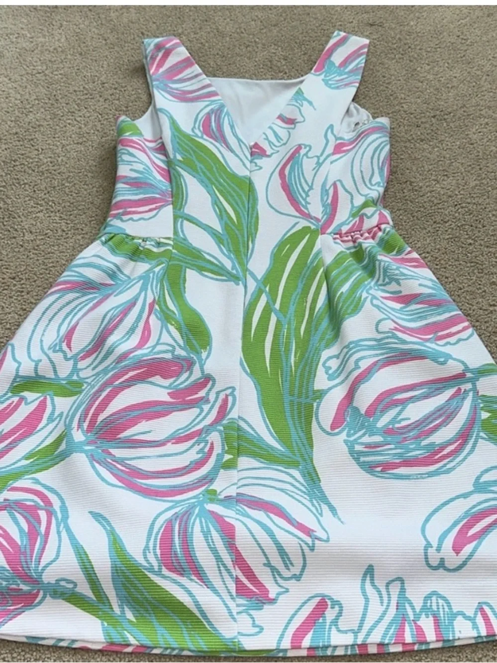 Lilly Pulitzer White Midi Dress with Pink & Green Floral Print - Picture 5 of 9